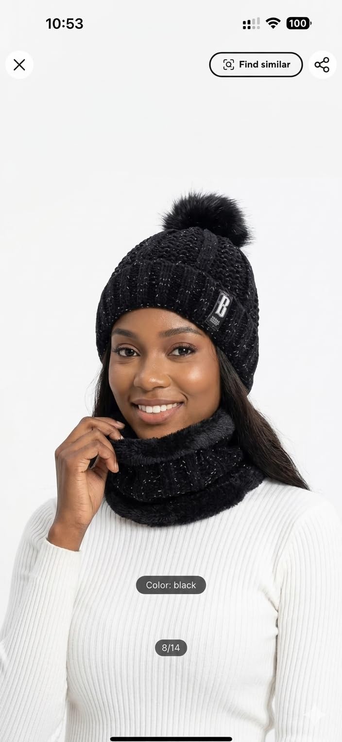 Women's Winter Knit Beanie and Neck Warmer Set, Black