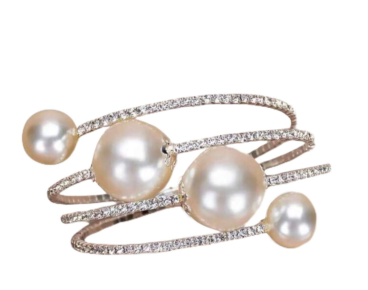 Pearl and Diamond Round Cuff Bracelet