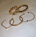 Gold Tone Bracelet Set of 5, Mixed Styles Bangles and Cuffs