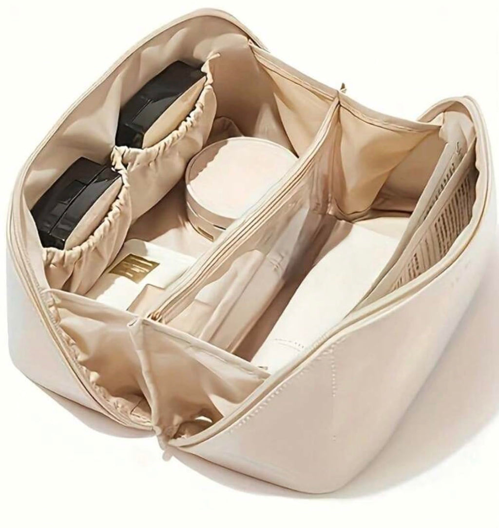 PU Leather Cosmetic Storage Bag with Multiple Compartments