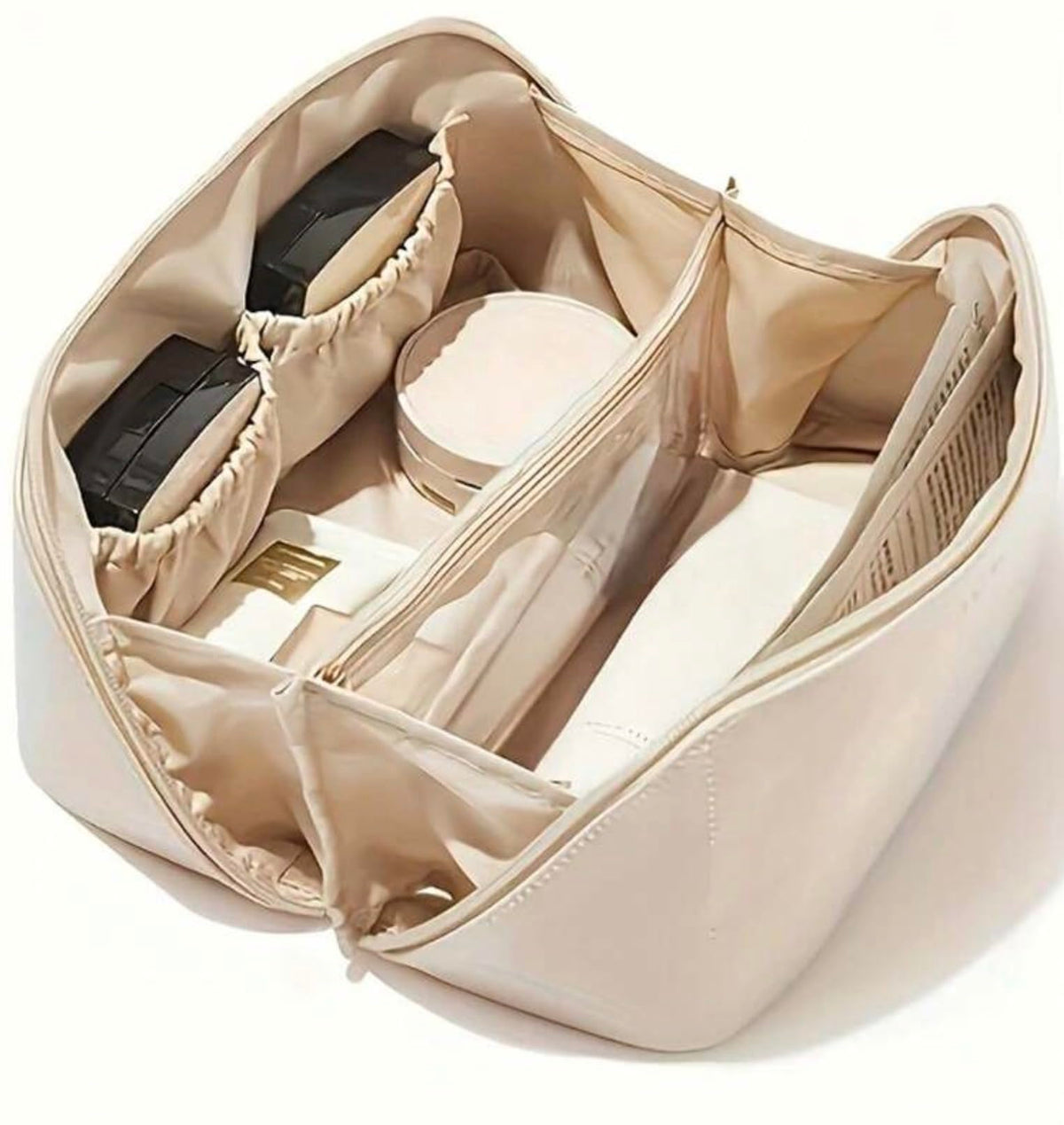 PU Leather Cosmetic Storage Bag with Multiple Compartments
