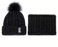 Women's Winter Knit Beanie and Neck Warmer Set, Black