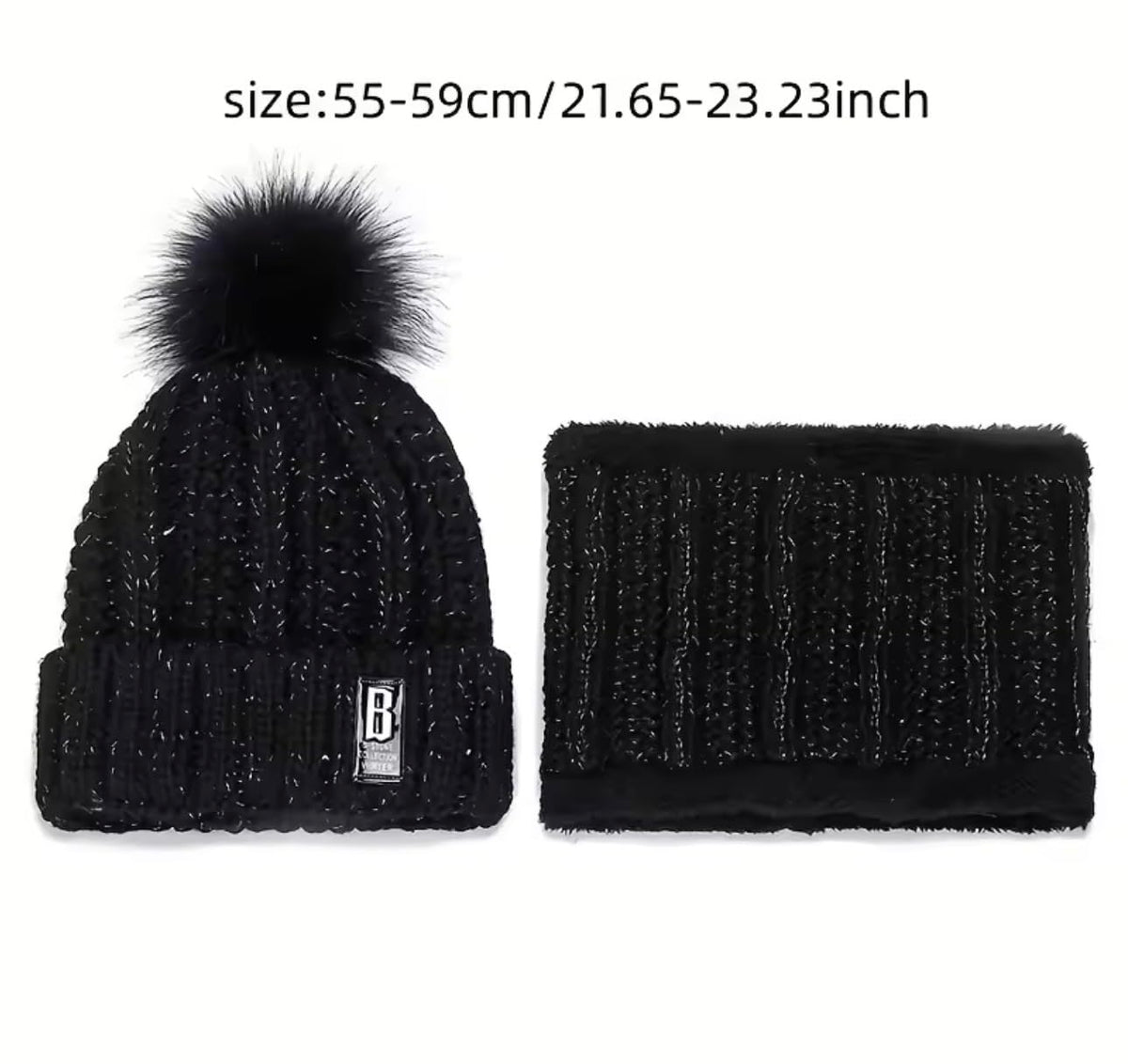 Women's Winter Knit Beanie and Neck Warmer Set, Black
