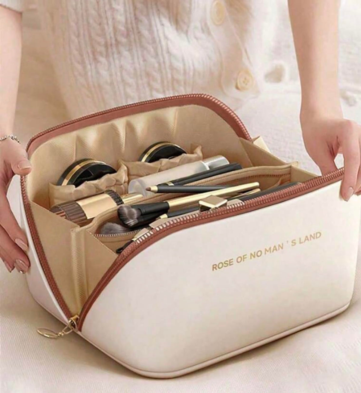 PU Leather Cosmetic Storage Bag with Multiple Compartments