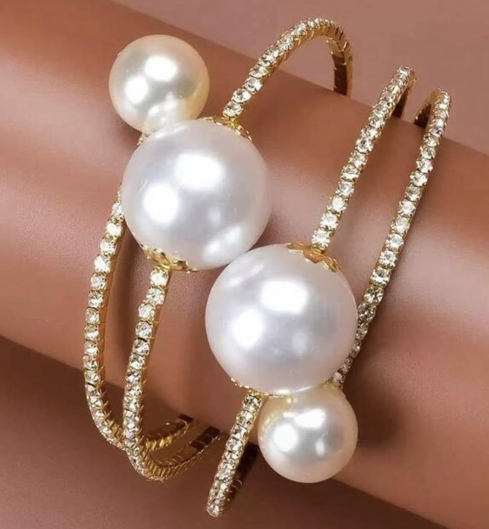 Pearl and Diamond Round Cuff Bracelet