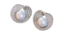 Pearl Centre Swirl Crystal Stud Earrings Silver Tone