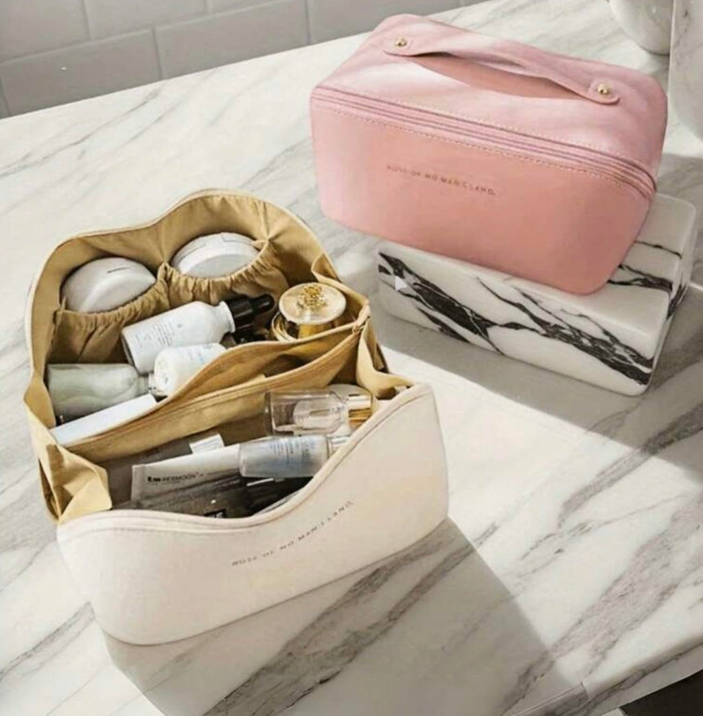 PU Leather Cosmetic Storage Bag with Multiple Compartments