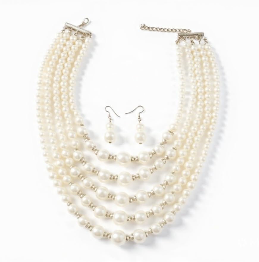 Women's Multi-Strand Pearl Necklace and Earrings Set