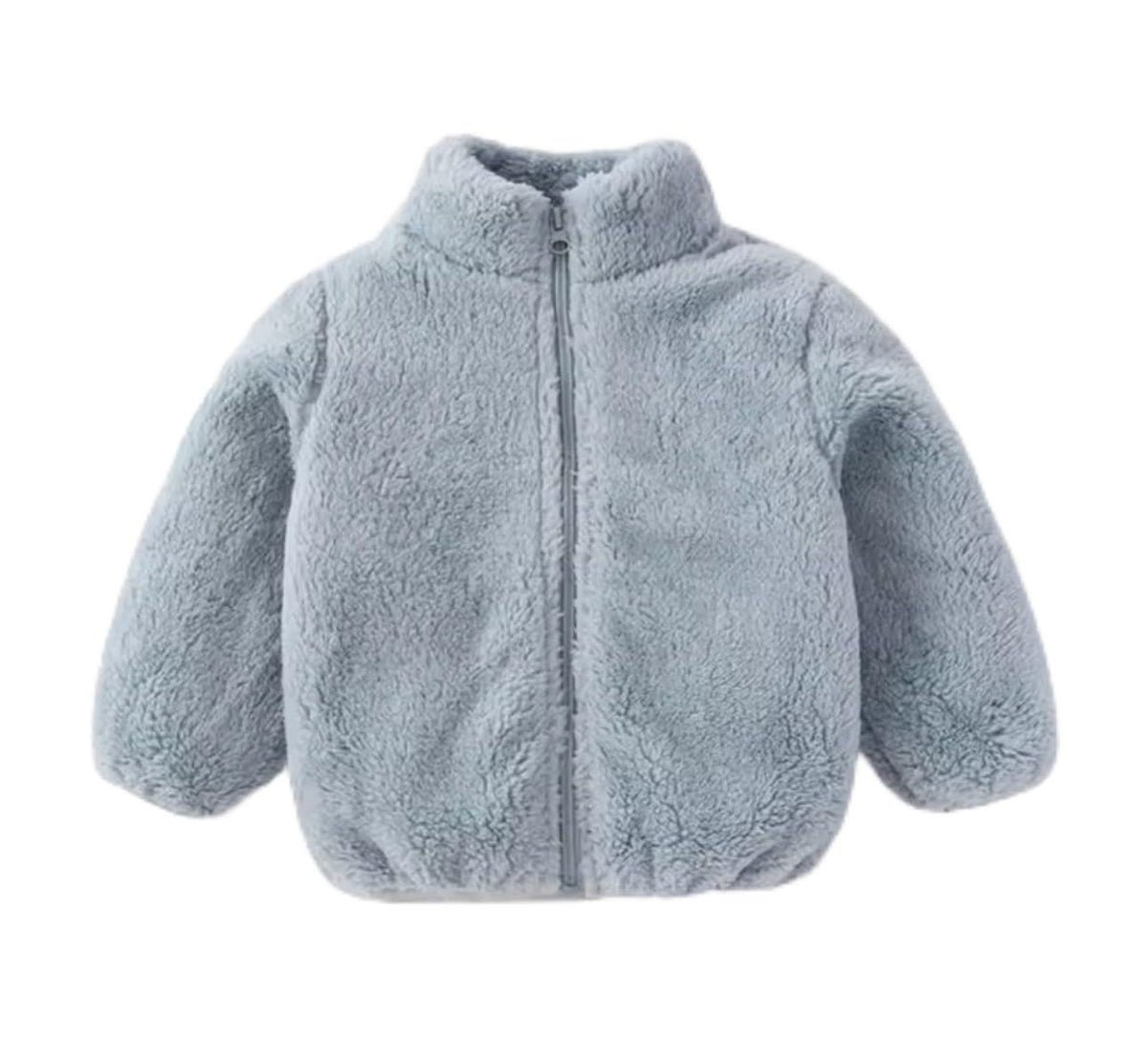 Kids Fluffy Sherpa Zip-Up Jacket, Toddler Winter Warm Coat, Stand Collar, Pink and Blue