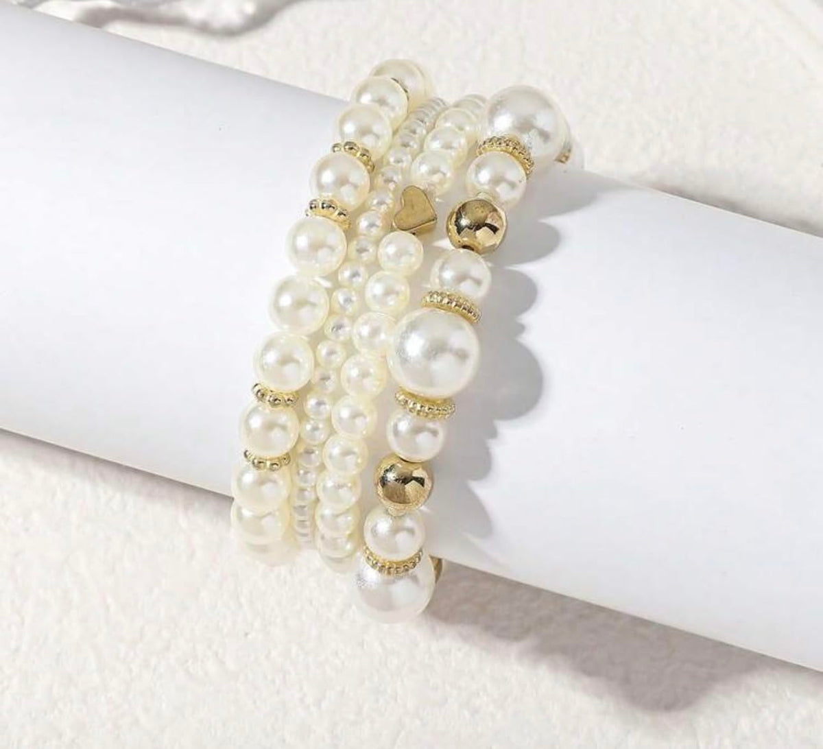 Faux Pearl and Gold Beaded Bracelet Set